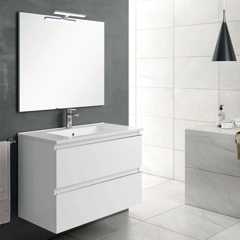 Meuble de salle de bain 80cm simple vasque - 2 tiroirs - BALEA