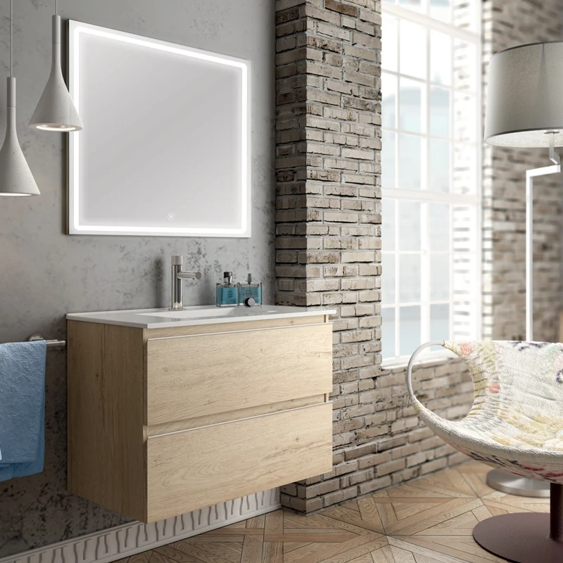 Meuble de salle de bain 70cm simple vasque - 2 tiroirs - BALEA et miroir Led VELDI