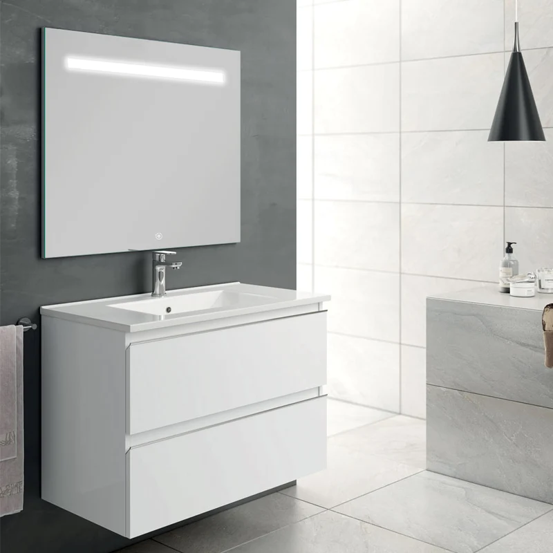 Meuble de salle de bain 60cm simple vasque - 2 tiroirs - BALEA et miroir Led STAM
