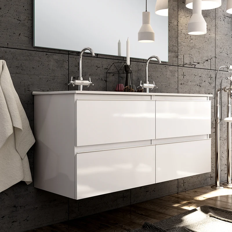 Meuble de salle de bain 140cm double vasque - 4 tiroirs - BALEA