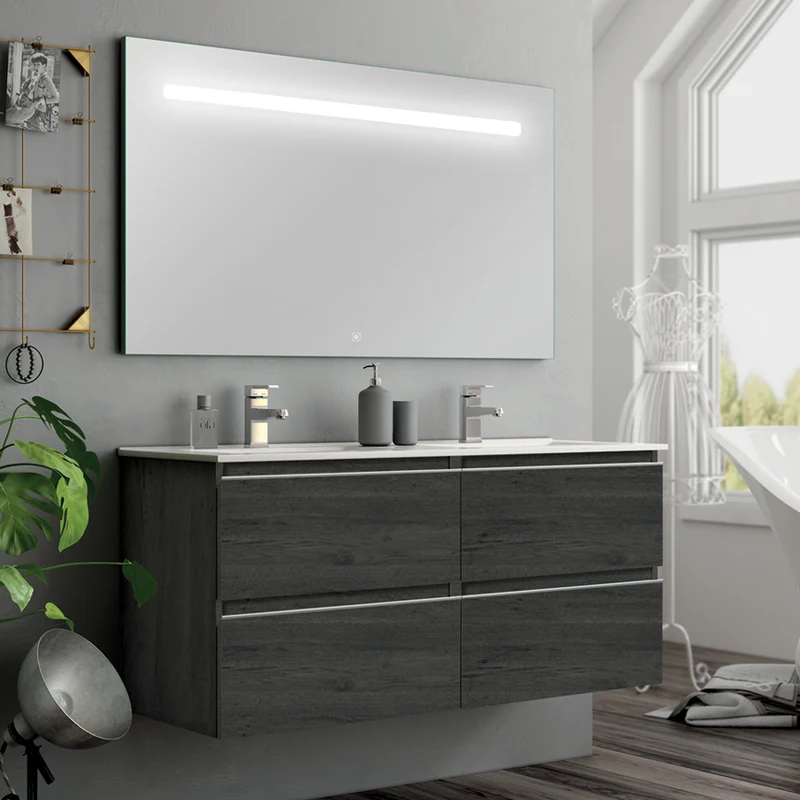 Meuble de salle de bain 120cm double vasque - 4 tiroirs - BALEA et miroir Led STAM