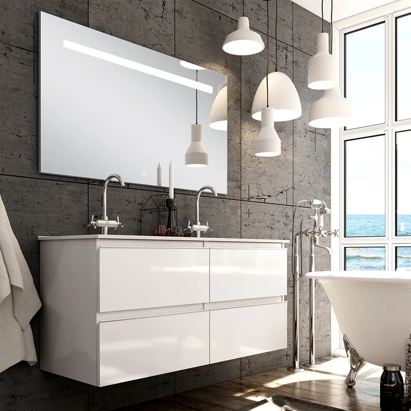 Meuble de salle de bain 120cm double vasque - 4 tiroirs - BALEA et miroir Led STAM