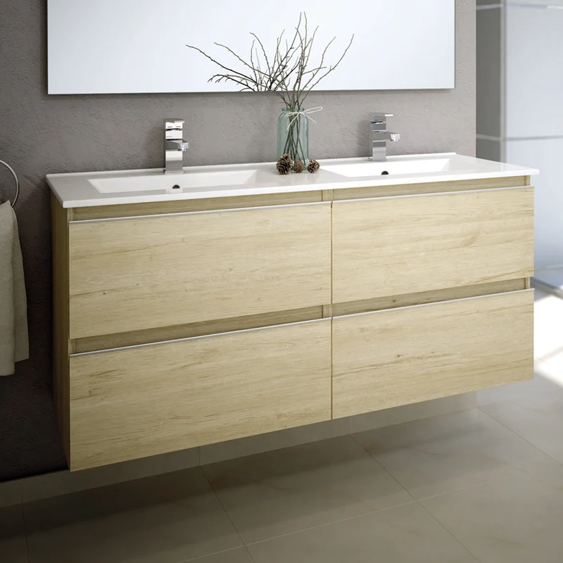 Ensemble meuble de salle de bain 140cm double vasque + colonne de rangement - BALEA