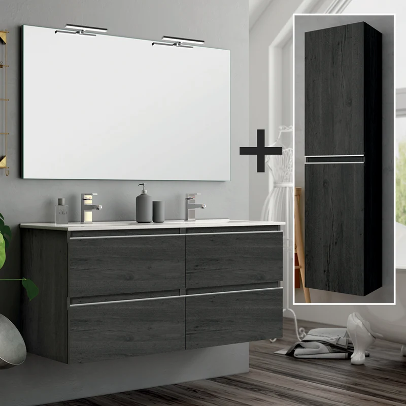 Ensemble meuble de salle de bain 140cm double vasque + colonne de rangement - BALEA