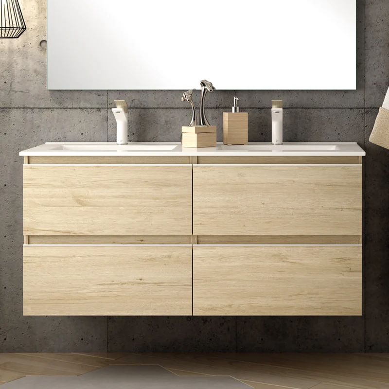 Ensemble meuble de salle de bain 120cm double vasque + colonne de rangement - BALEA