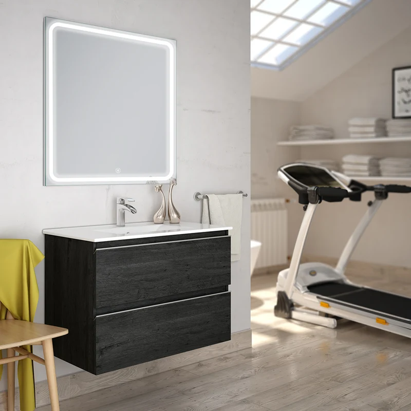 Meuble de salle de bain 100cm simple vasque - 2 tiroirs - BALEA et miroir Led VELDI