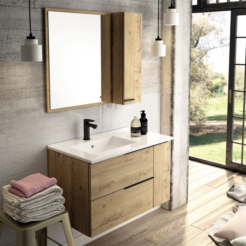 Ensemble meuble de salle de bain 80cm vasque déportée + colonne de rangement - KING
