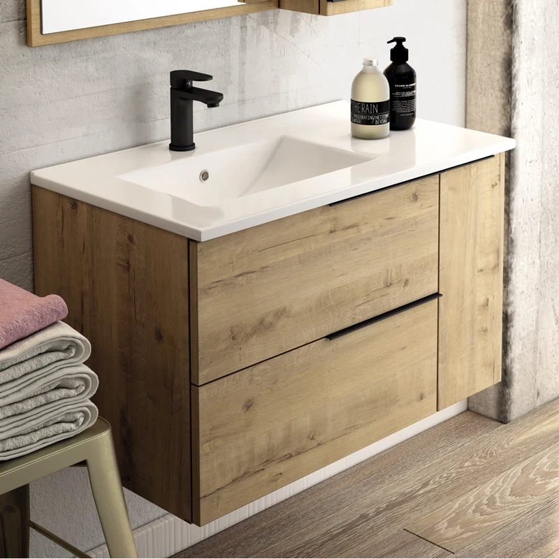 Ensemble meuble de salle de bain 80cm vasque déportée + colonne de rangement - KING