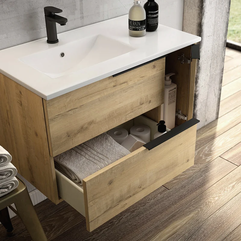 Ensemble meuble de salle de bain 80cm vasque déportée + colonne de rangement - KING