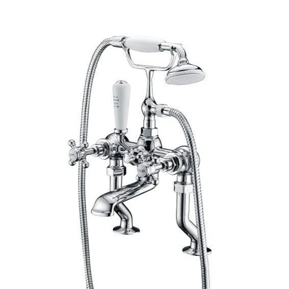 Grifo bimando sobre BORDE retro baño/ducha CANTERBURY con soporte para ducha de mano