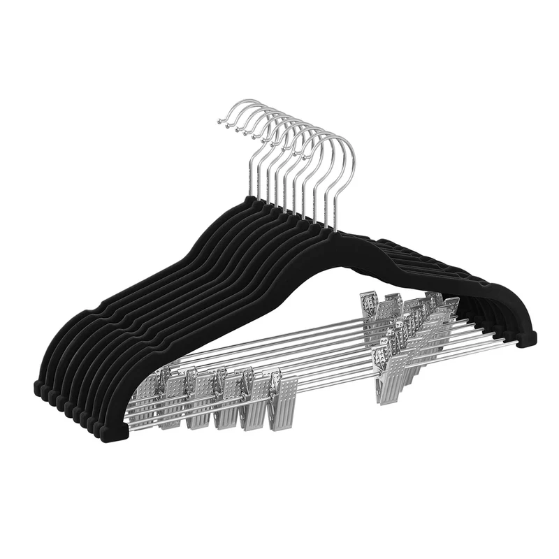 Perchas para Pantalones de Terciopelo con Pinzas Ajustables Antideslizante