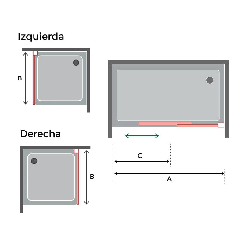 Mampara de ducha frontal + Puerta Corredera LUNA Negro con Cristal serigrafiado