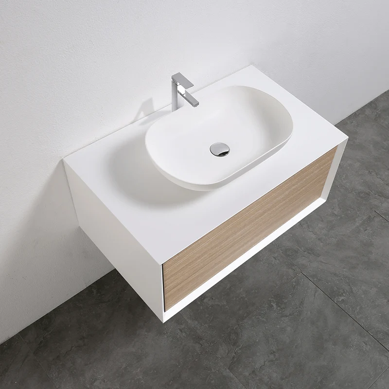 Mueble de baño MONTADO 90cm PALIO, blanco / roble claro
