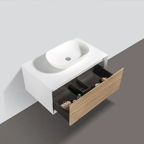 Mueble de baño MONTADO 90cm PALIO, blanco / roble claro