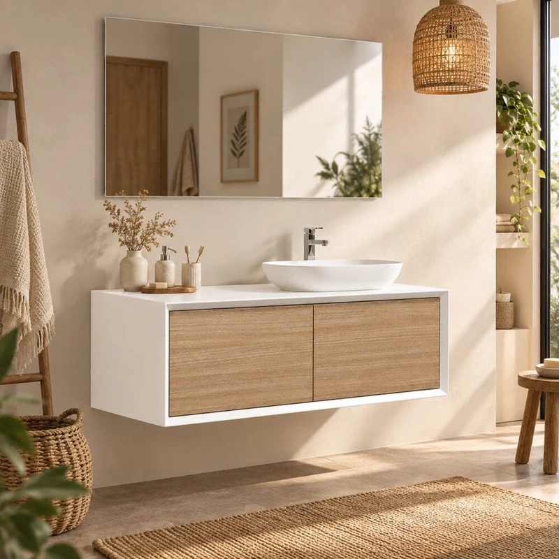 Mueble de baño MONTADO 120cm PALIO, blanco / roble claro
