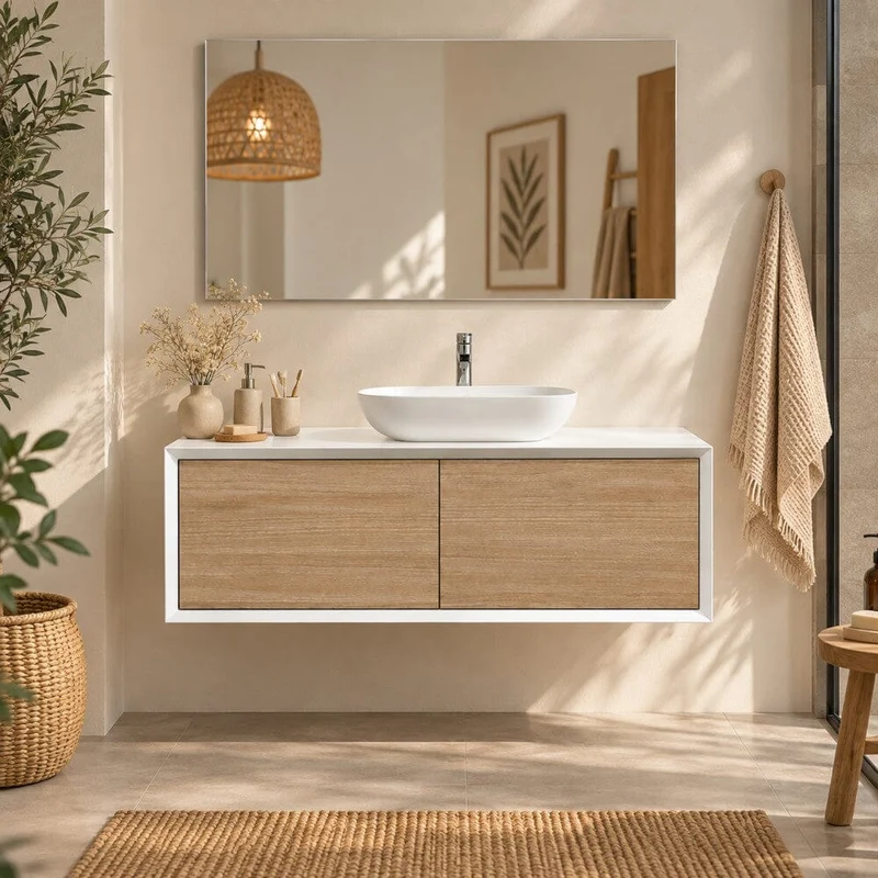 Mueble de baño MONTADO 120cm PALIO, blanco / roble claro