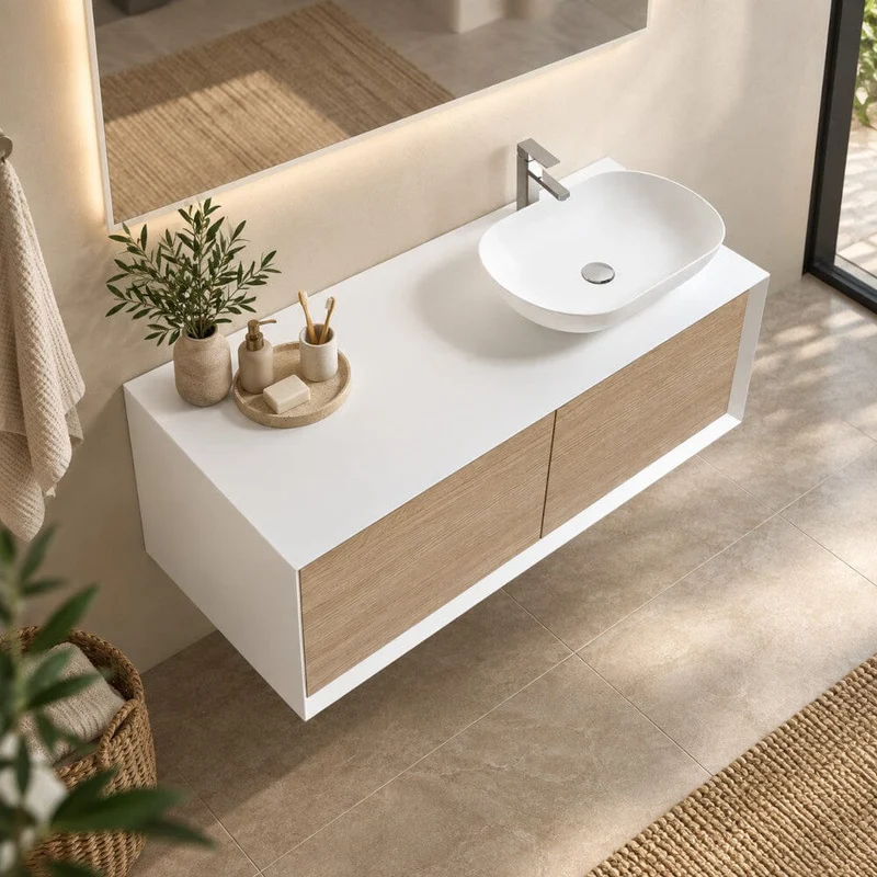 Mueble de baño MONTADO 120cm PALIO, blanco / roble claro