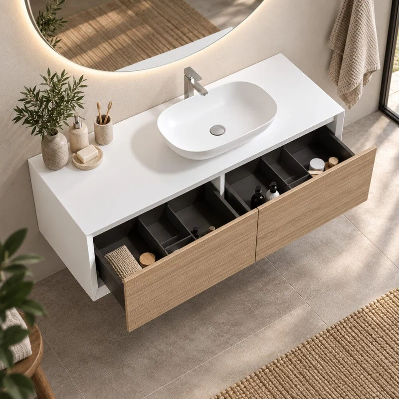 Mueble de baño MONTADO 120cm PALIO, blanco / roble claro