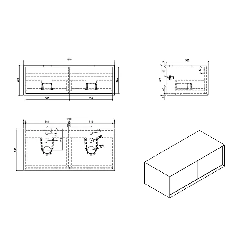 Mueble de baño MONTADO 120cm PALIO, blanco / roble claro