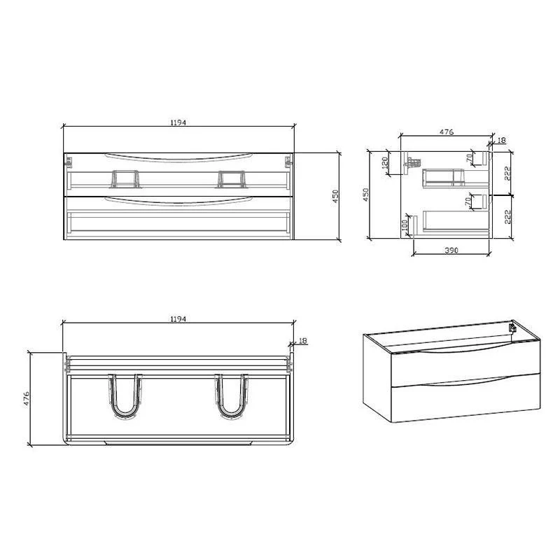 Mueble Lavabo + Lavabo Doble 120 cm MONTADO - Blanco PIACENZA