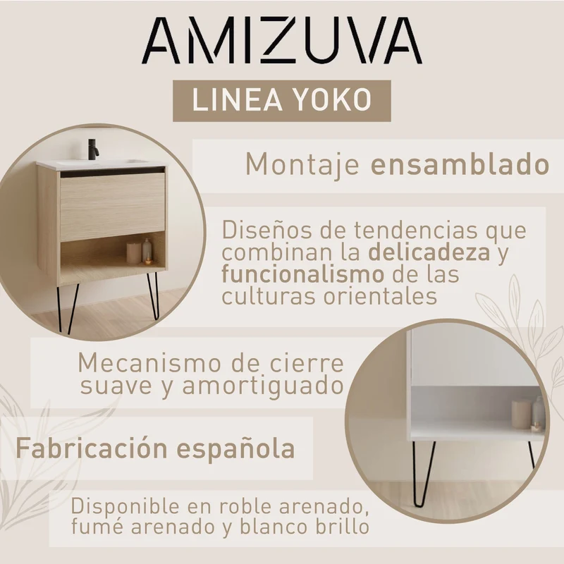 Mueble lavabo YOKO. Opción Blanco, Roble y Fumé.