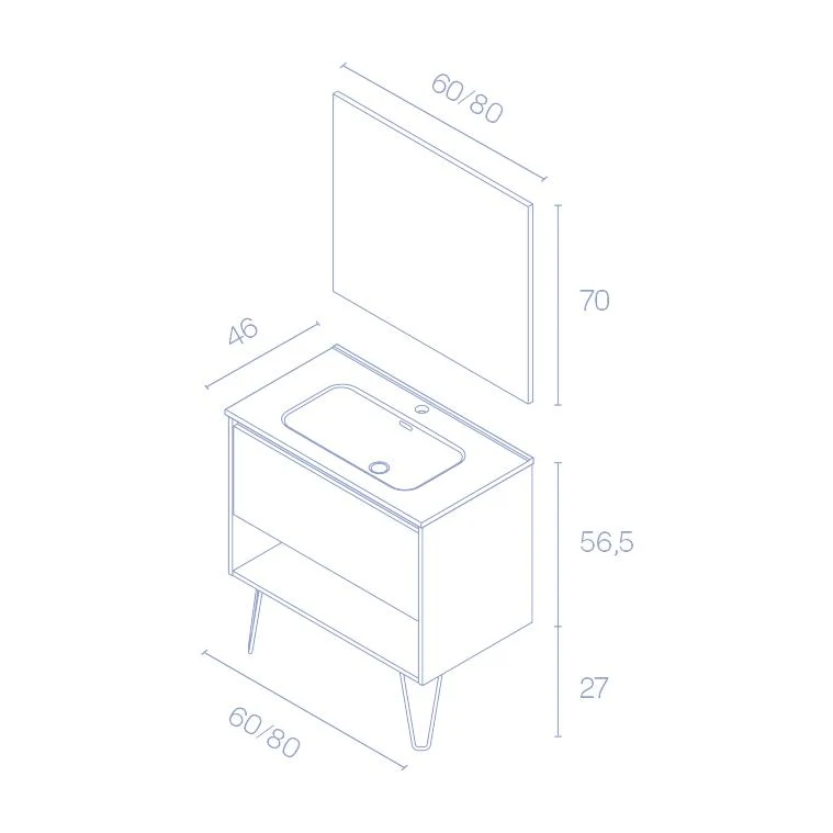 Mueble lavabo YOKO. Opción Blanco, Roble y Fumé.