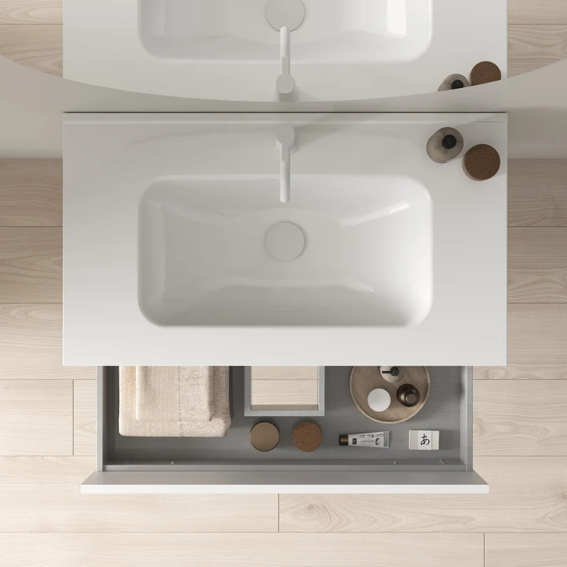 Mueble lavabo YOKO. Opción Blanco, Roble y Fumé.