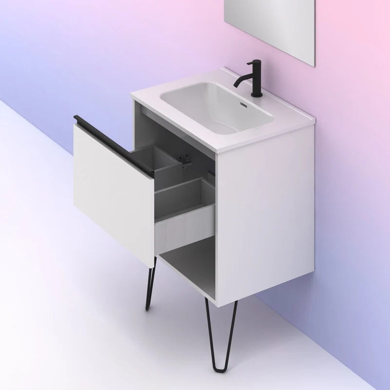 Mueble lavabo YOKO. Opción Blanco, Roble y Fumé.