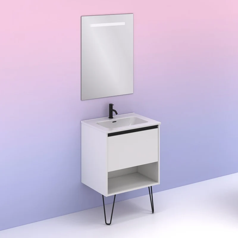 Mueble lavabo YOKO. Opción Blanco, Roble y Fumé.