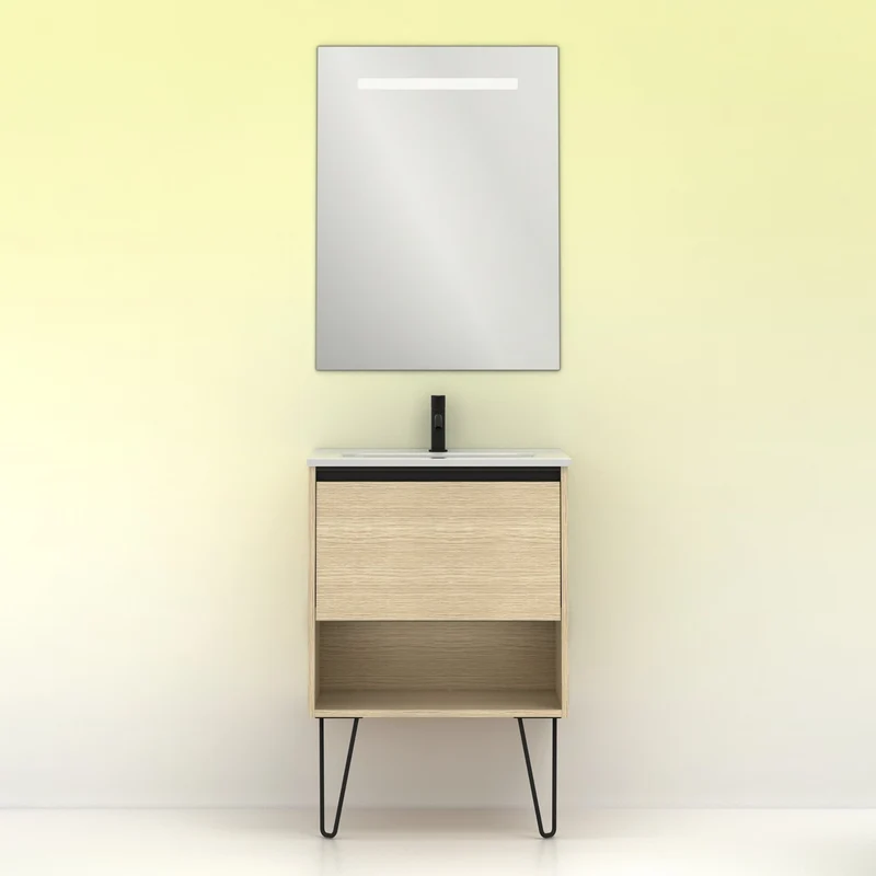 Mueble lavabo YOKO. Opción Blanco, Roble y Fumé.