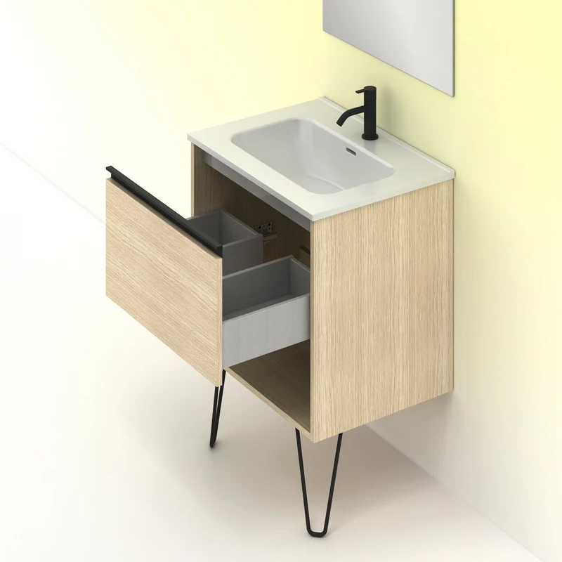 Mueble lavabo YOKO. Opción Blanco, Roble y Fumé.