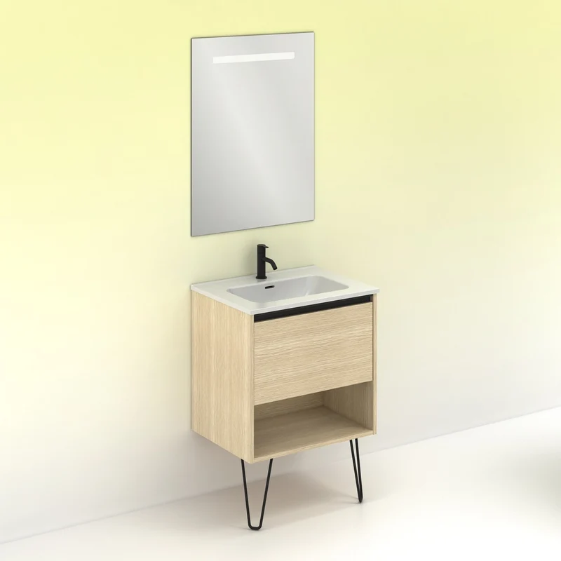Mueble lavabo YOKO. Opción Blanco, Roble y Fumé.