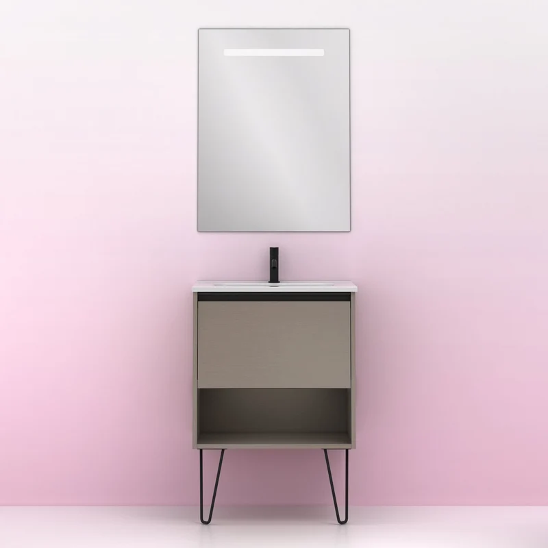Mueble lavabo YOKO. Opción Blanco, Roble y Fumé.