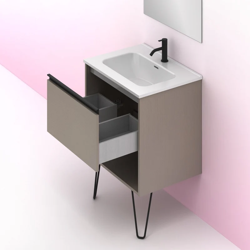Mueble lavabo YOKO. Opción Blanco, Roble y Fumé.