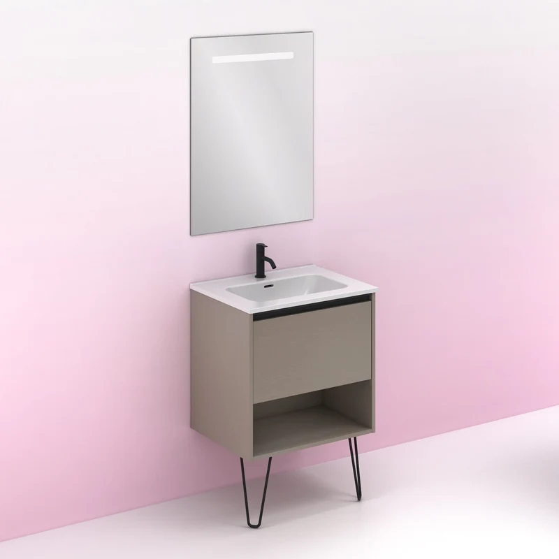 Mueble lavabo YOKO. Opción Blanco, Roble y Fumé.