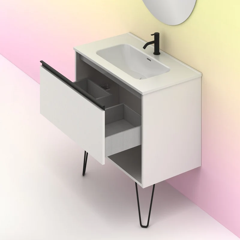 Mueble lavabo YOKO. Opción Blanco, Roble y Fumé.