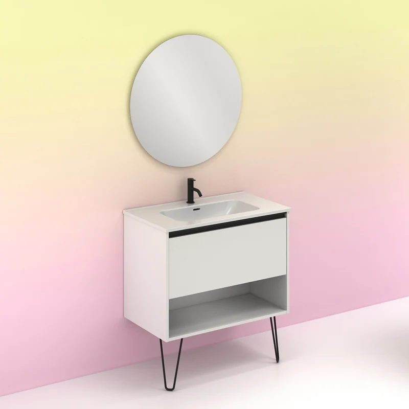 Mueble lavabo YOKO. Opción Blanco, Roble y Fumé.