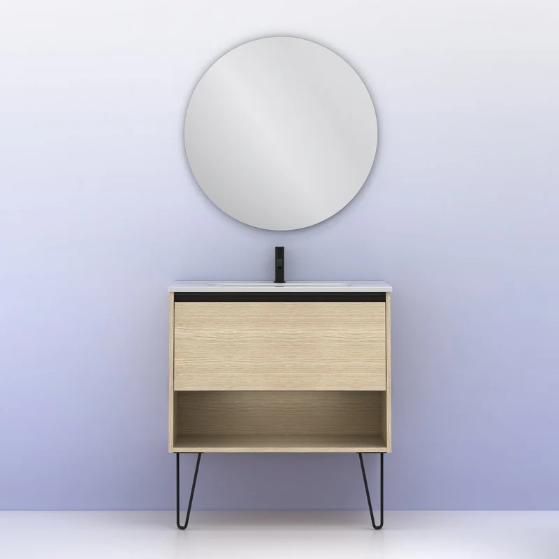 Mueble lavabo YOKO. Opción Blanco, Roble y Fumé.