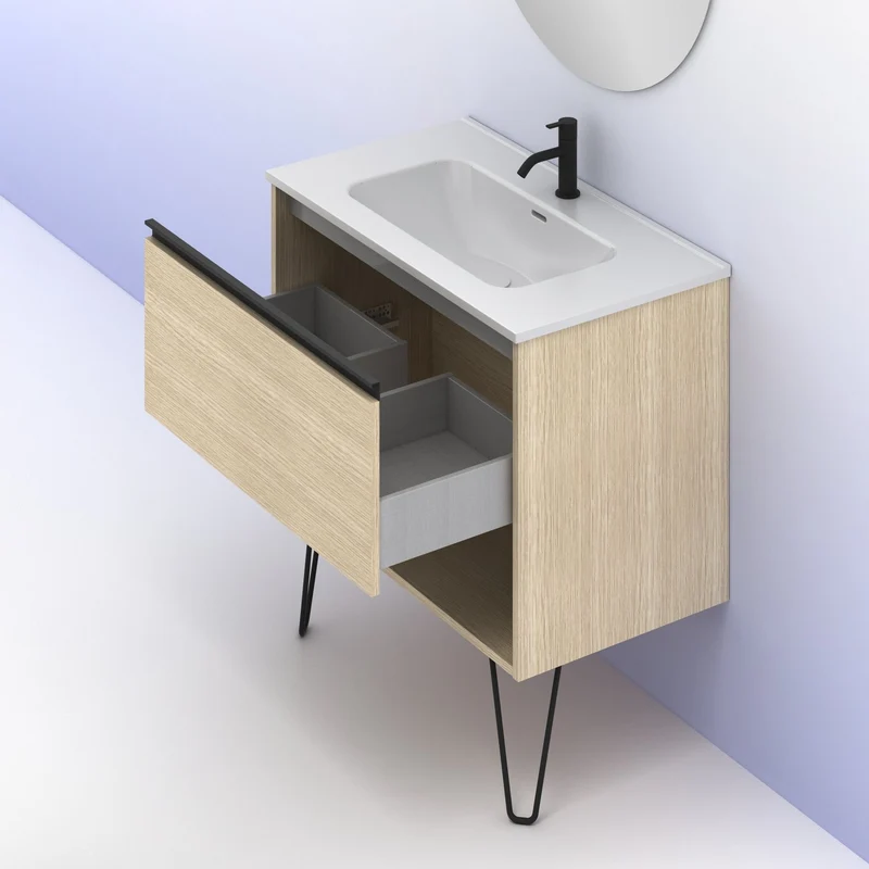 Mueble lavabo YOKO. Opción Blanco, Roble y Fumé.
