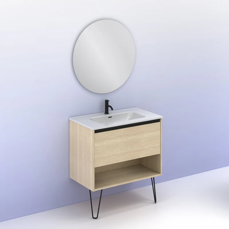 Mueble lavabo YOKO. Opción Blanco, Roble y Fumé.