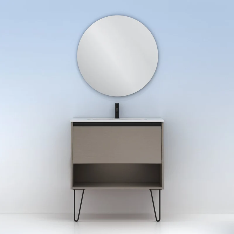 Mueble lavabo YOKO. Opción Blanco, Roble y Fumé.