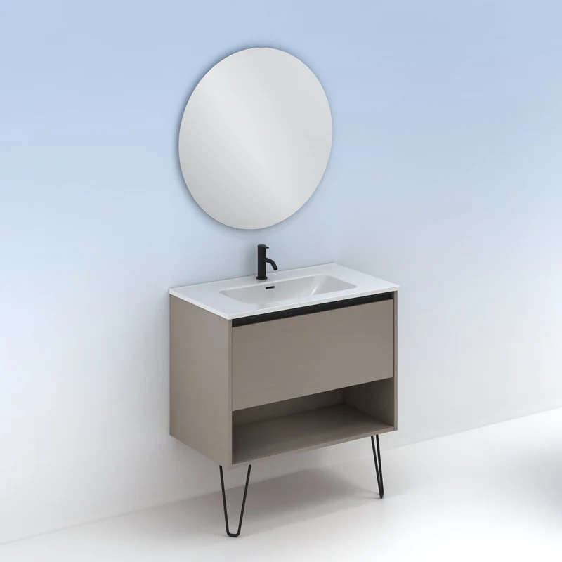Mueble lavabo YOKO. Opción Blanco, Roble y Fumé.