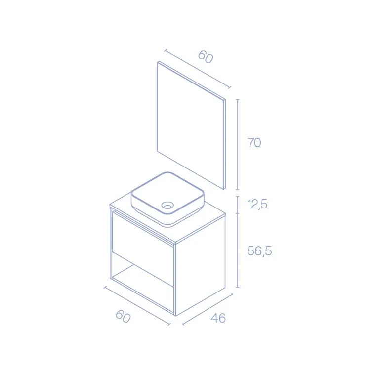 Mueble Lavabo + lavabo sobre encimera NIWA. Opción Blanco, Roble y Fumé.