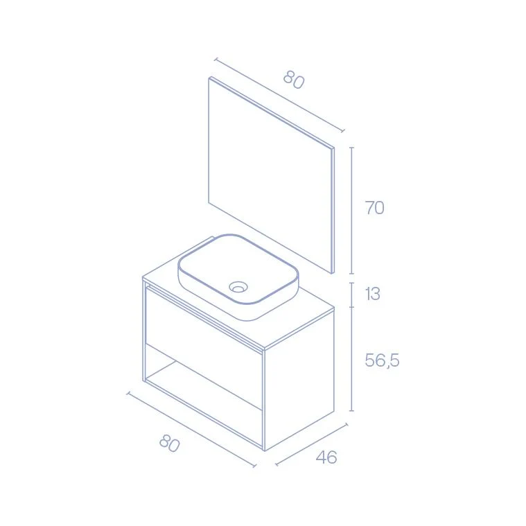 Mueble Lavabo + lavabo sobre encimera NIWA. Opción Blanco, Roble y Fumé.