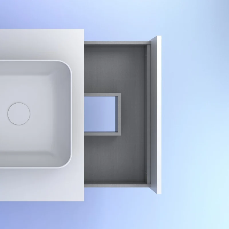 Mueble Lavabo + lavabo sobre encimera NIWA. Opción Blanco, Roble y Fumé.
