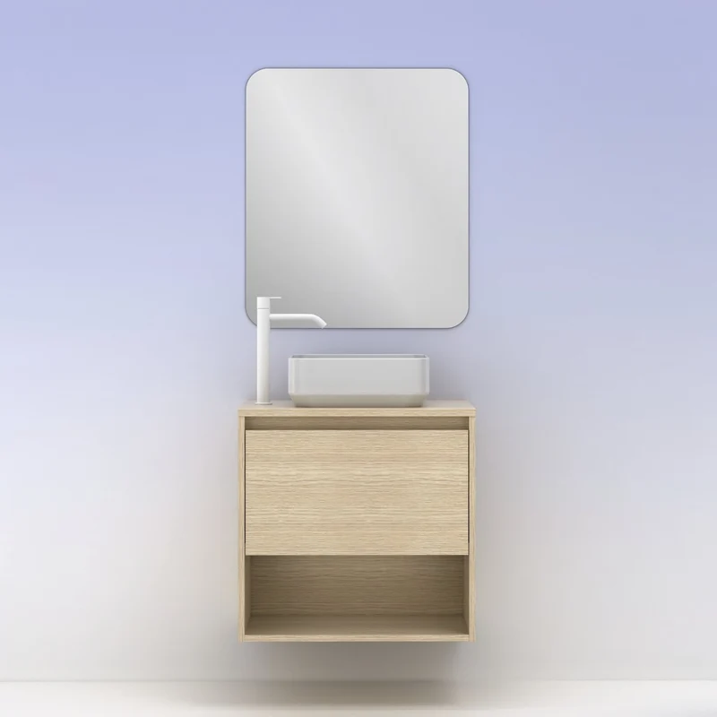 Mueble Lavabo + lavabo sobre encimera NIWA. Opción Blanco, Roble y Fumé.