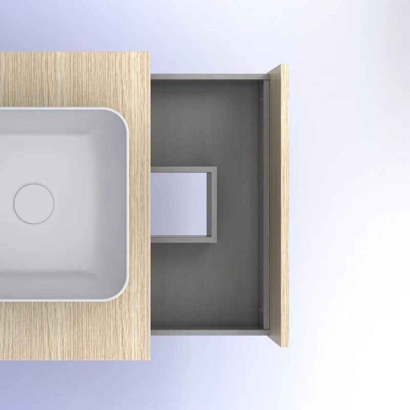 Mueble Lavabo + lavabo sobre encimera NIWA. Opción Blanco, Roble y Fumé.