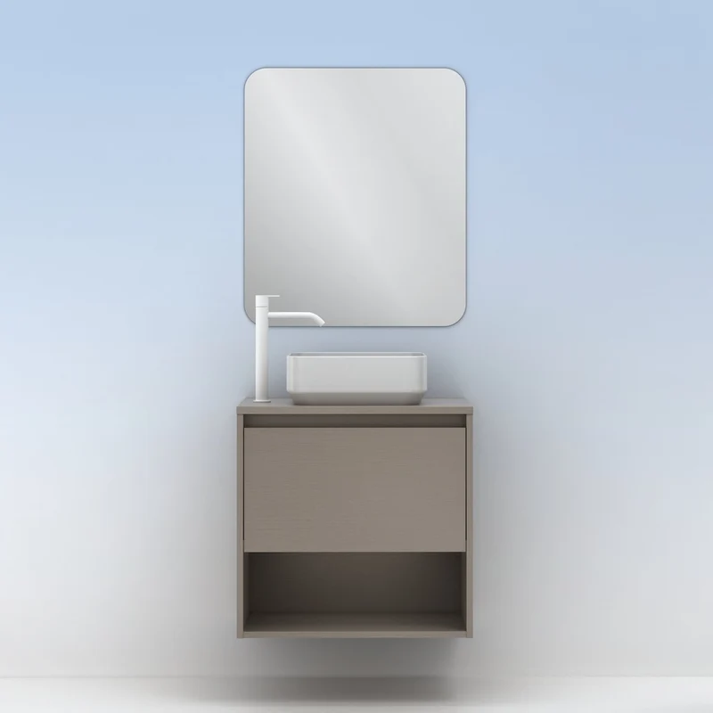 Mueble Lavabo + lavabo sobre encimera NIWA. Opción Blanco, Roble y Fumé.