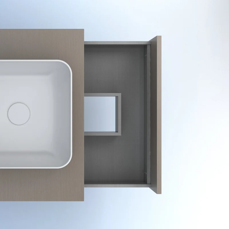 Mueble Lavabo + lavabo sobre encimera NIWA. Opción Blanco, Roble y Fumé.