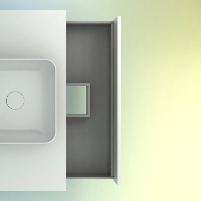 Mueble Lavabo + lavabo sobre encimera NIWA. Opción Blanco, Roble y Fumé.